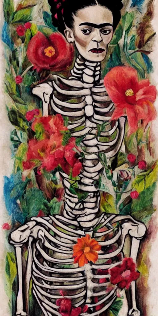 Prompt: concept art dancing skeleton frida kahlo