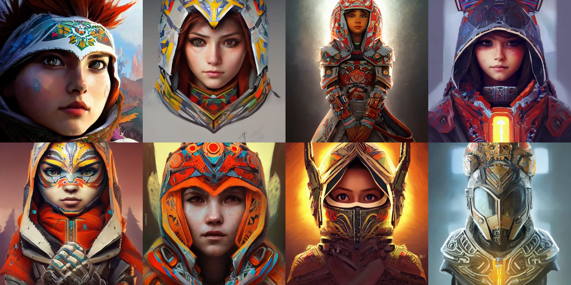 Prompt: matryoshka from Horizon: Zero Dawn, half body portrait, videogame cover art, highly detailed, digital painting, artstation, concept art, smooth, detailed armor, sharp focus, beautiful face, illustration, art by Artgerm and greg rutkowski and alphonse mucha