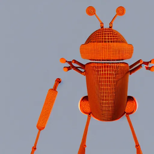 Prompt: 3D render of a robot mosquito with a white background with a orange border and a blue gradient background with two orange circles High detail, octane render