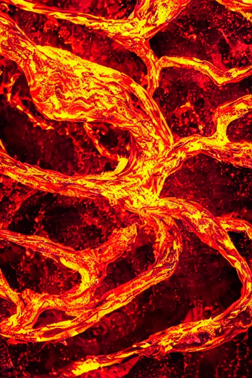 Image similar to A single elemental firestone alone, burning hot and covered in flowing fluid art. Set aflame. Ruby Stone. Liquid Gold. Lava. Crystal structure. Hexagon. Glowing Hot. Spirals. Melting. Intricate. Hyper Real. 4K. Octane Render. Empty Background. Black Background.