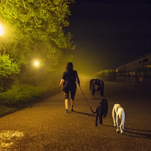 Image similar to dog walking in the night cinematography