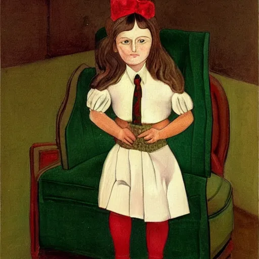 Image similar to little girl wearing an gucci's outfit. art in helltaker art style, inspired by balthus, highly detailed, realistic,