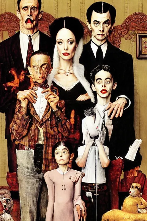 Image similar to the adams family painted by norman rockwell