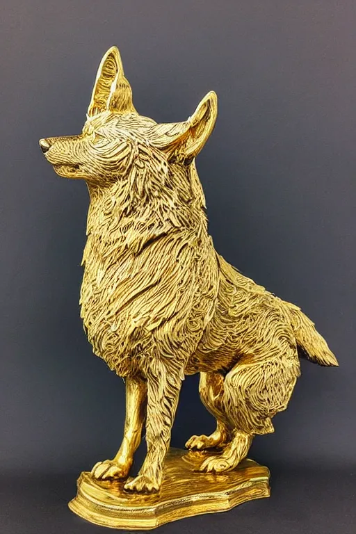 Image similar to gorgeous wolf statue with gold filigree