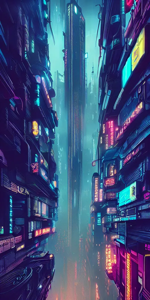 Image similar to epic cyberpunk cityscape : blade runner, james guilleard, beeple, laurie greasley, dan mcpharlin : ornate, dynamic, particulate