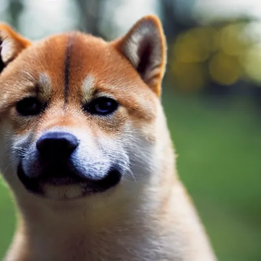 Image similar to Close up of a shiba inu, photo realistic, dramatic lighting, Nat Geo award winner, 100mm lens, bokeh