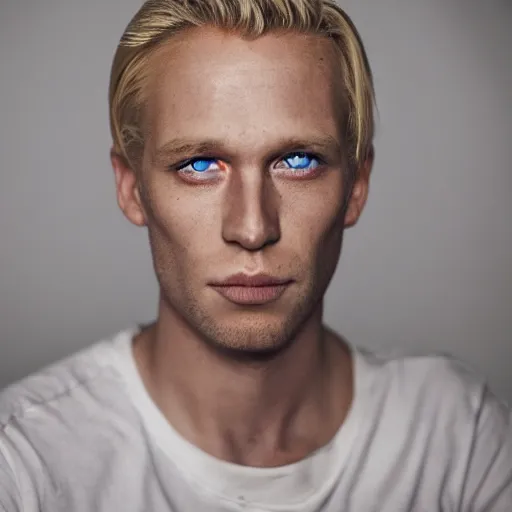 Prompt: color portrait of a very ugly blue eyed blond male by emmanuel lubezki