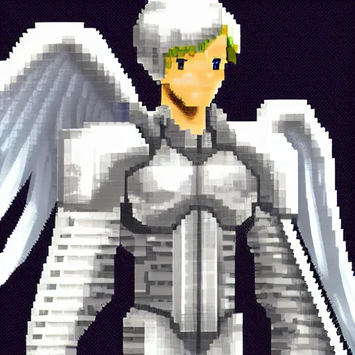 Prompt: an angel, super nintendo game sprite, symetric, pixelated, platinum grey armor, tall man