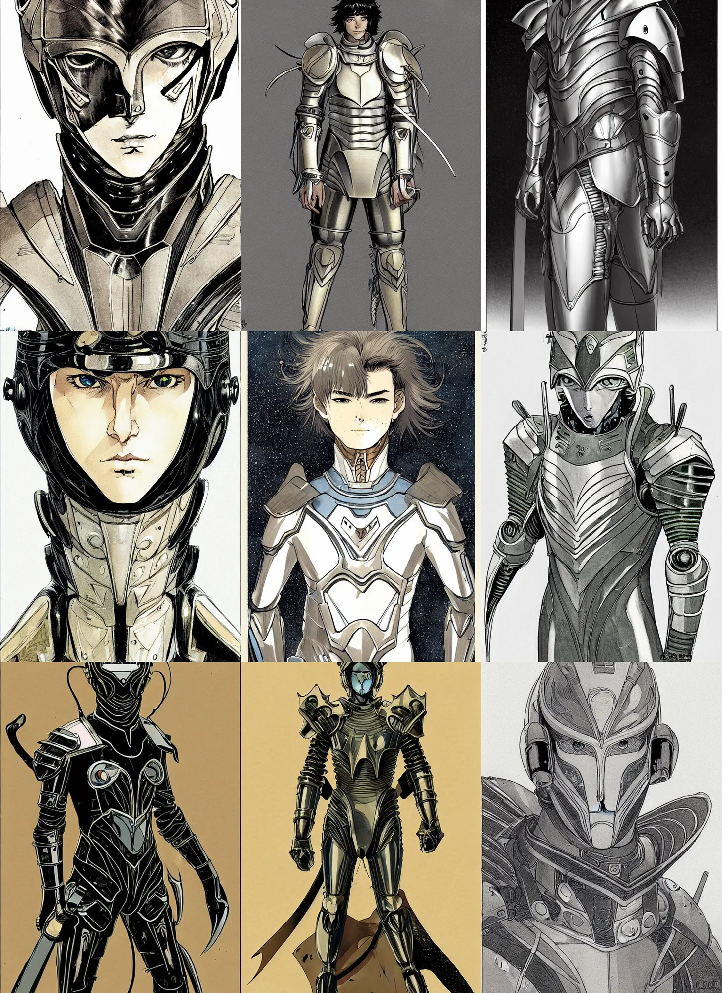 Prompt: young teen bishonen male! centaur warrior! sci - fi! futuristic armor! moebius, milo manara, hugo pratt, french comic art, semi - realistic anime, portrait, beautiful face, symmetrical face, trending on pixiv, detailed, clean lines, sharp lines, crisp lines, award winning illustration, masterpiece, 4 k