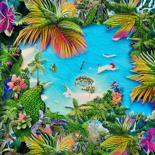 Prompt: tropical paradise, 4 k, intricate detailed, jaw dropping, gorgeous