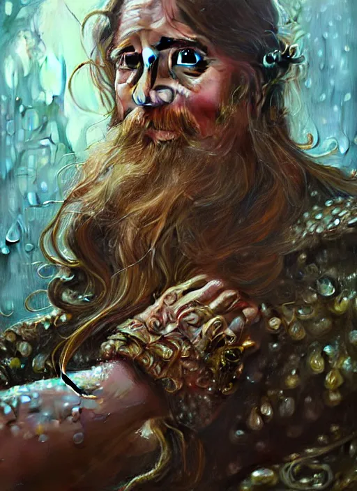 Image similar to portrait of davy jones, d & d, wet, shiny, fantasy, intricate, elegant, highly detailed, digital painting, artstation, concept art, smooth, sharp focus, illustration, art by artgerm and greg rutkowski and alphonse mucha