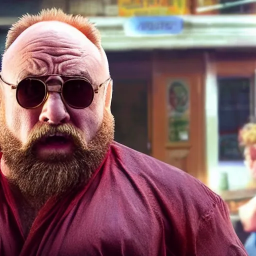 Image similar to movie still of Danny DeVito starring as zangief in the 2026 live action street fighter movie