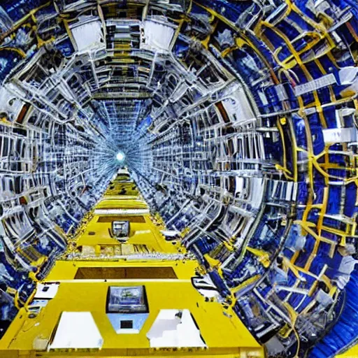 Prompt: inside of the large hadron supercollider at the moment of atomic impact