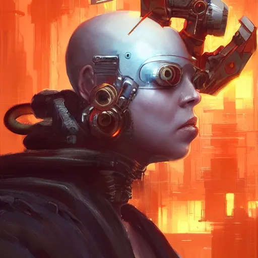 Image similar to a headshot portrait of a cyberpunk wizard with cybernetic battle mods, dark dystopia, 4k digital concept art by Marc Simonetti, Peter Mohrbacher, Artgerm, wlop, Andrei Riabovitchev, Artstation, CGsociety