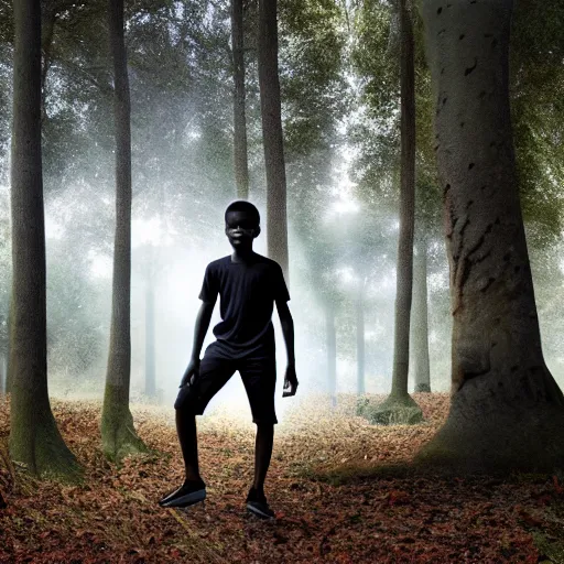 Prompt: : zuto world style art black boy in forest 8k digital art