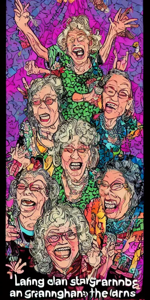 Image similar to laughing grandmas on acid in the house