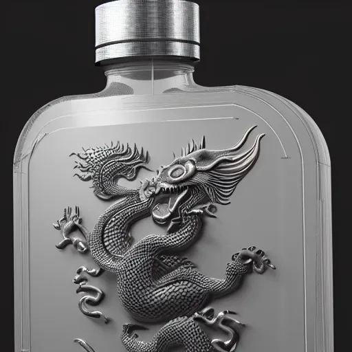 Image similar to transparent ancient boar flask with a Chinese dragon, raytracing, orthographic 3d rendering, octane render