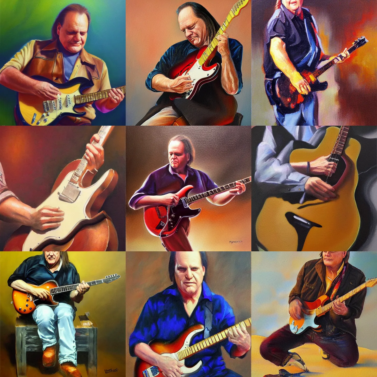 Prompt: walter trout playing guitar, oil painting, beautiful, cgsociety