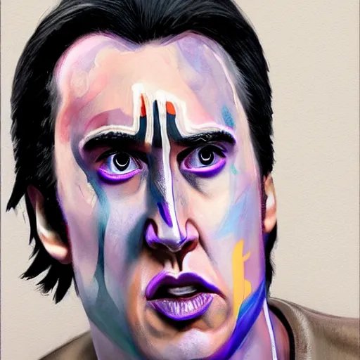 Image similar to nic cage as twilight sparkle, buff, painted portrait, highly detailed,