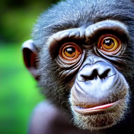 Image similar to a photo of a green chimp wearing headphones