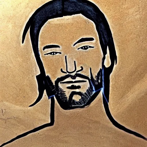 Image similar to cave drawing of Keanu Reaves