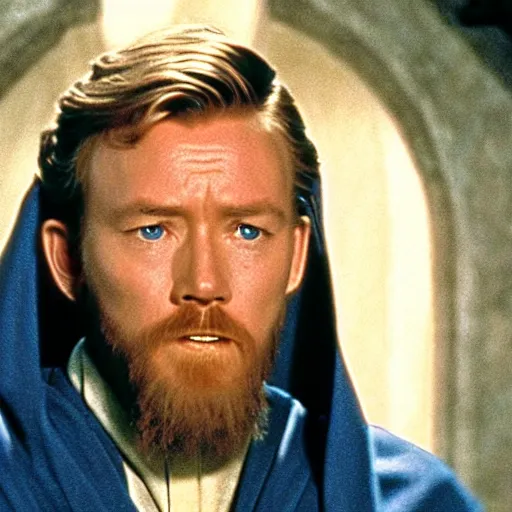 Prompt: film still, obi wan kenobi in the last harry potter movie,