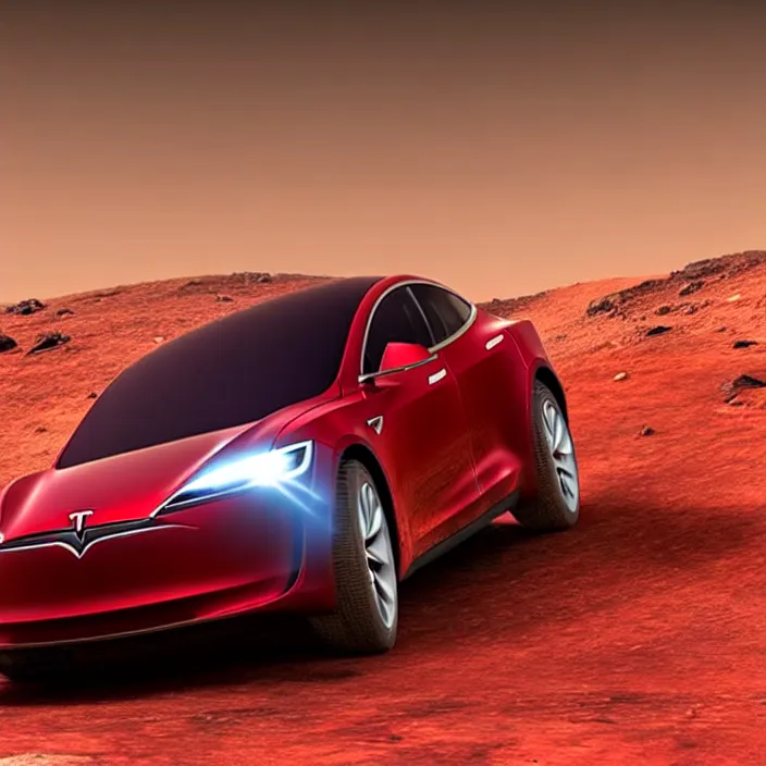 Image similar to photo of a red tesla car crash landing on mars highly detailed, 4 k, hdr, smooth, sharp focus, high resolution, award - winning photo