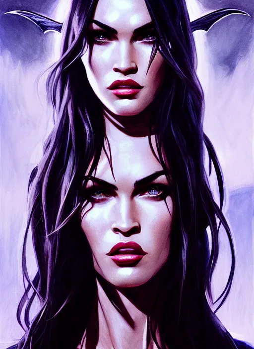 Prompt: portrait of megan fox as a evil demon with hornes, batwings, hell, jewelry, greek, dark, intricate, headshot, key visual, conceptart, ambient lighting, highly detailed, digital painting, artstation, concept art, sharp focus, by makoto shinkai and akihiko yoshida and greg manchess