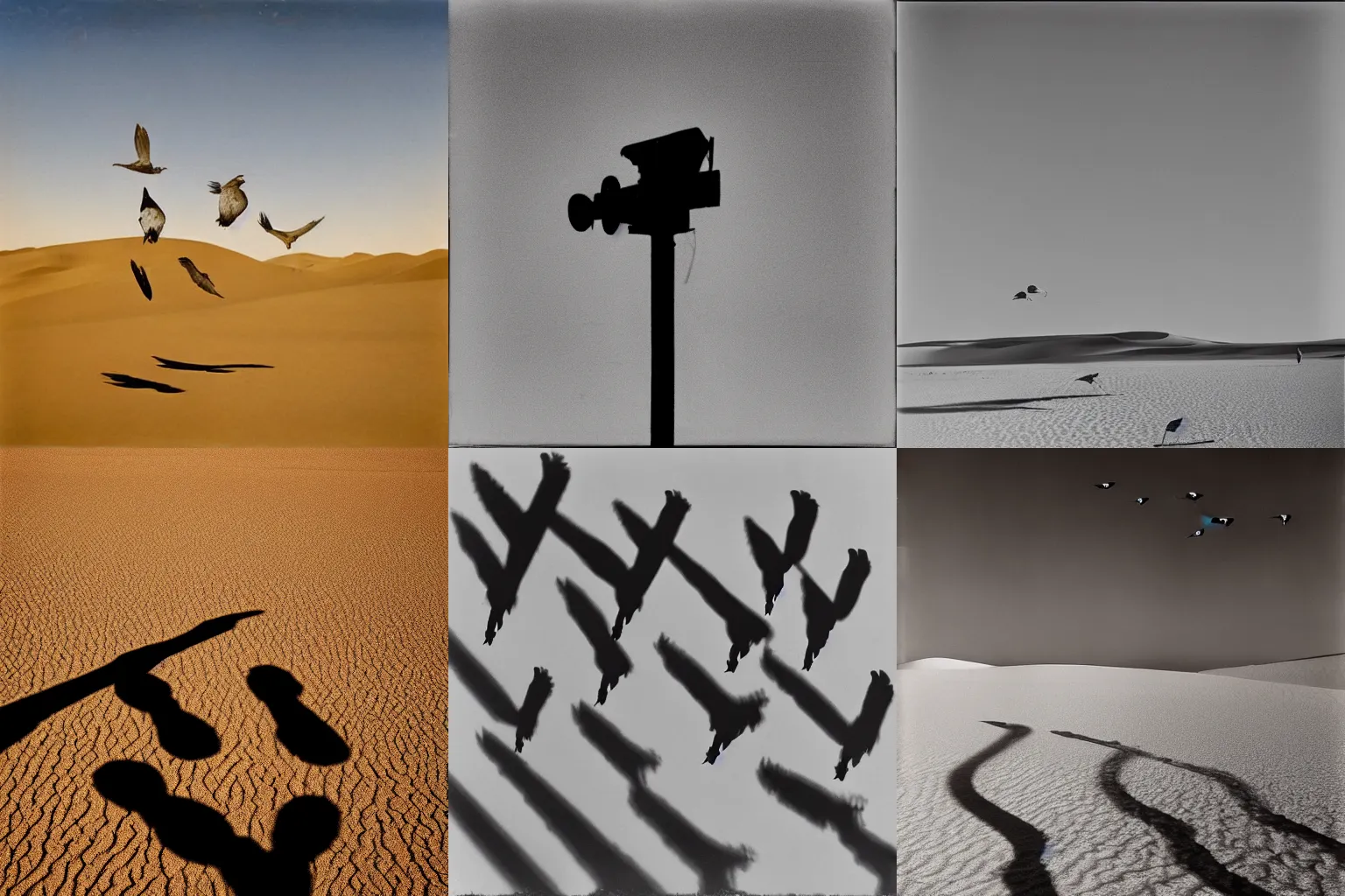 Prompt: shadows of indignant desert birds, by alexander rodchenko and gregory crewdson