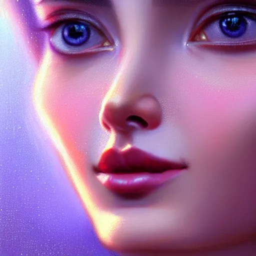 Image similar to digital painting of a close up face portrait of an elegant, beautiful, sophisticated, fashionable, pretty, young, happy russian - uzbek model, lucid pulsar star energy. intricate ornate detail, eye focus, by artgerm, range murata, jeremy lipking, trending on pinterest, artstation hq, vivid 8 k, film still.