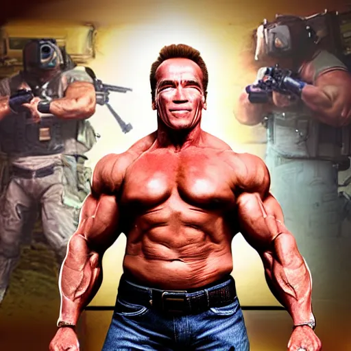 Image similar to a screenshot of arnold schwarzenegger in cs : go, full body shot