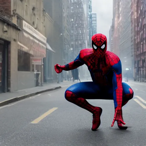 Image similar to film still of younger tom hardy as spiderman, 4k, photorealistic, hd, no mask