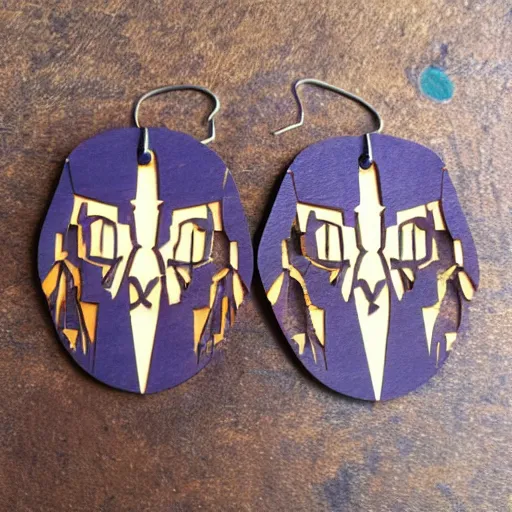 Prompt: lasercut segmented 2d wood earrings, graphic designs from world of warcraft