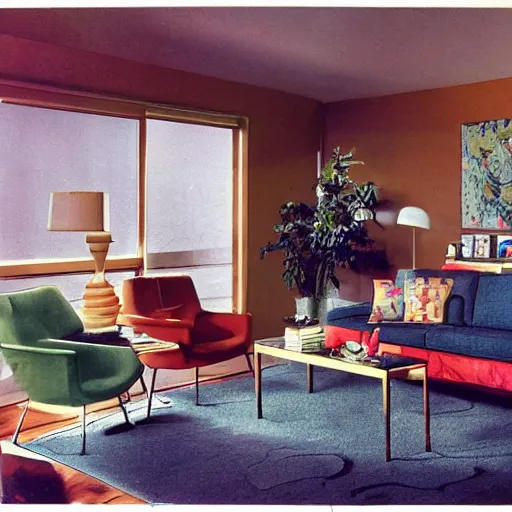 Prompt: a typical American living room from 1975