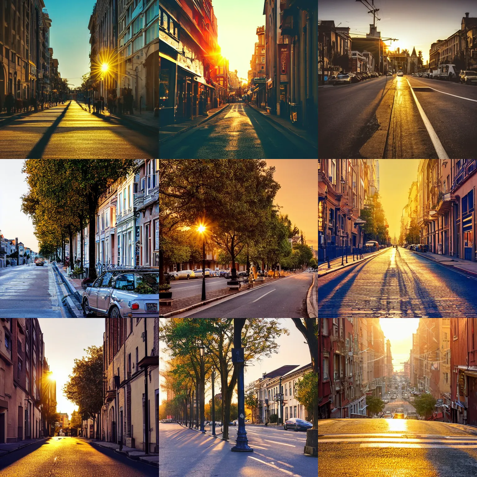 Prompt: beautiful photograph of a street during a golden hour