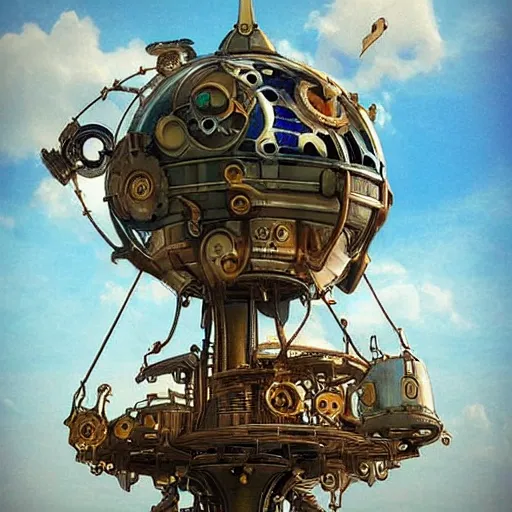 Image similar to flying city in a metal flower, sky, steampunk!!!, fantasy art, steampunk, masterpiece, octane