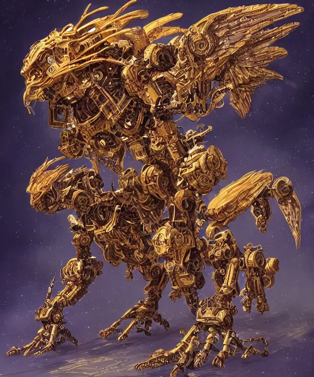 Prompt: a mech manticore with large wings, subject centered in the frame, rule of thirds, golden ratio , scifi, intricate glowing mecha armor, elegant, Dungeons and Dragons manticore, highly detailed cybernetic body, ornate patterns, digital painting, artstation, concept art, smooth, sharp focus, illustration, art by Artgerm and moebius and Peter Mohrbacher