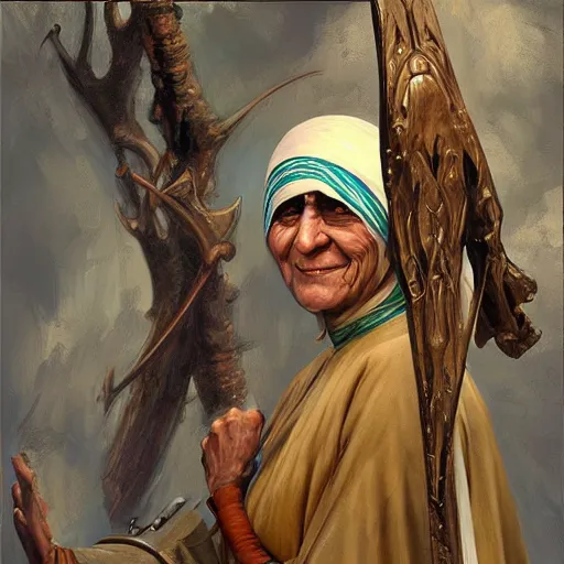 Image similar to Mother Teresa as a fantasy D&D character, art by Donato Giancola and Bayard Wu, digital art, trending on artstation, 4k