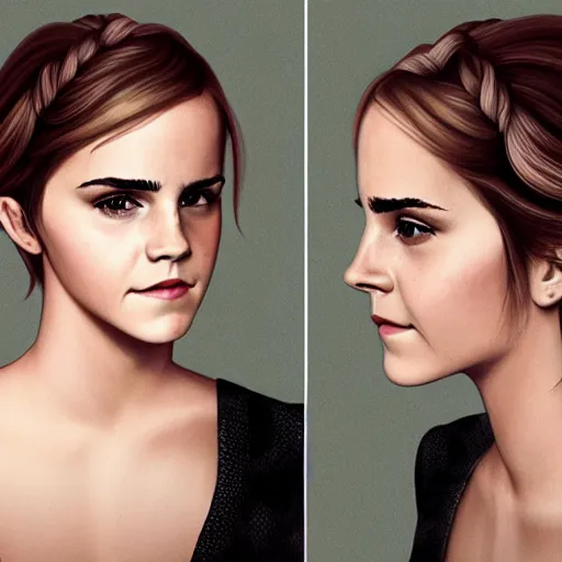 Image similar to emma watson playing with her hair, hyperrealistic, artgerm