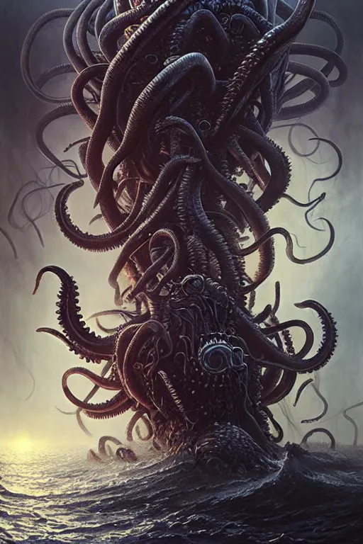 Prompt: kraken attack by anna podedworna, ayami kojima, greg rutkowski, giger, maxim verehin