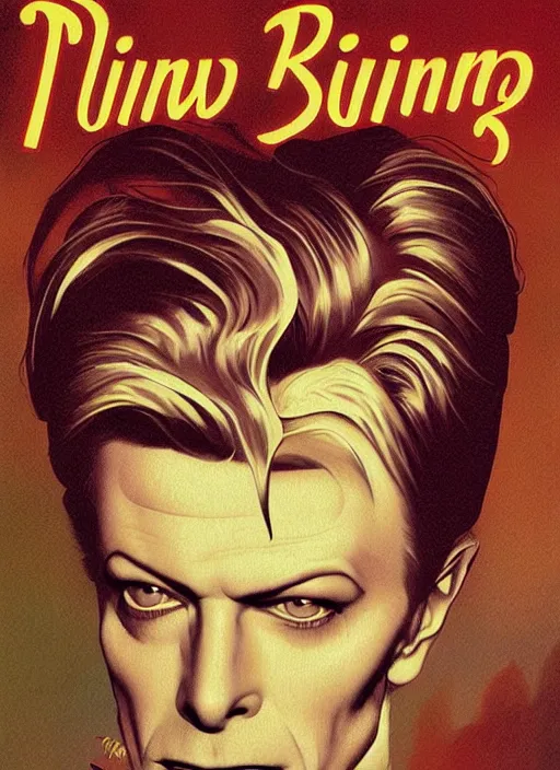 Image similar to twin peaks poster art, david bowie floating through the twilight zone, old retro pulp, by michael whelan, rossetti bouguereau, artgerm, nostalgic, old fashioned