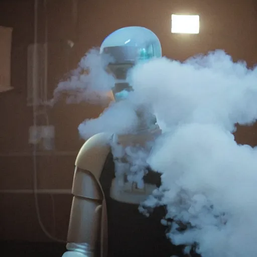 Image similar to we get it you vape, cloud vaping, chappie the robot