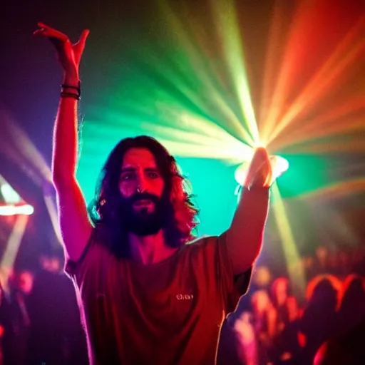 Prompt: jesus in a nightclub at a rave