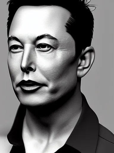 Image similar to highly detailed 3 d mesh of elon musk, portrait, grayscale