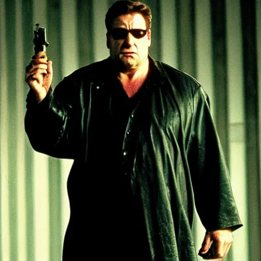 Image similar to john goodman as neo in the matrix