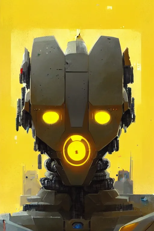 Prompt: portrait of a cyclops mecha with a flat head yellow by Greg Rutkowski