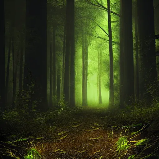 Prompt: deep forest scene, dark