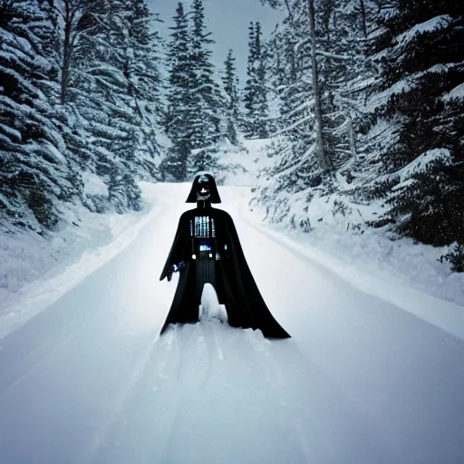 Image similar to photo of darth vader snowboarding, cinestill, 8 0 0 t, 3 5 mm, full - hd