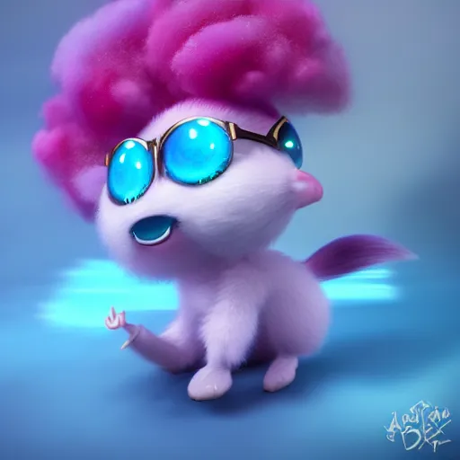 Image similar to cutest tiny fantasy cloud animal, with sprouting rainbow hair, hd, japanese anime artist drawn, dlsr, dream animal cute eyes, trending on artstation, cotton candy, octane render, cinematic