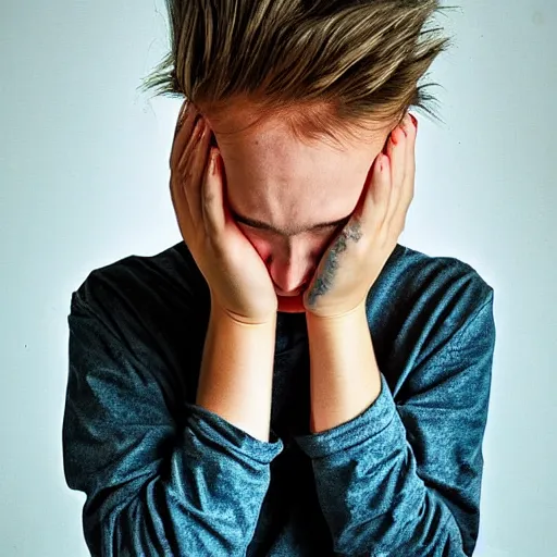 Image similar to portrait of depressed teen, helmet hair, ugly